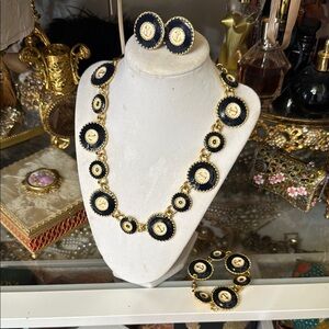 Vintage Dark Blue and Gold Jewelry Set